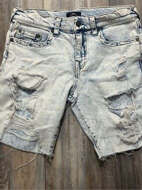 True Religion Distressed Light Wash Denim Shorts